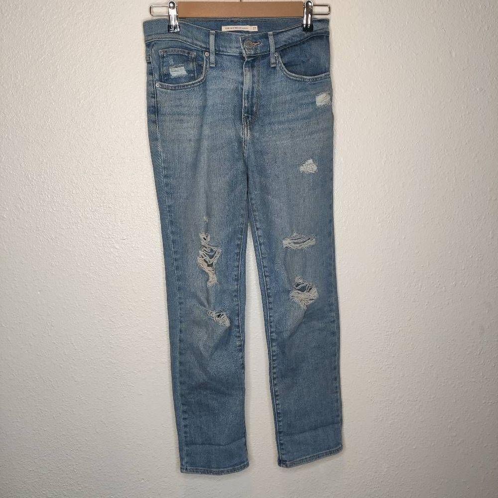 Levi Distressed 724 High Rise Straight Leg Cropped Jeans Size 27